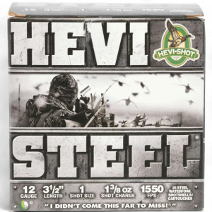 HEVISTEEL – HEVI SHOT 12GA 3.5” 1-3/8OZ #1 1550FPS 25rds.